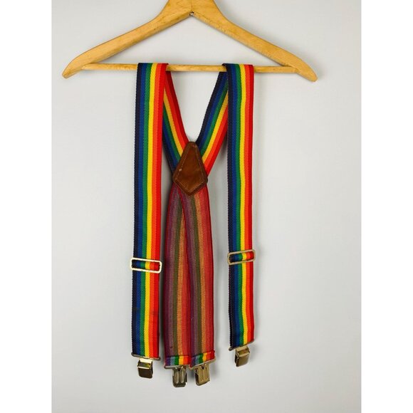 Vintage Hyde Adult Rainbow Suspenders, 70s / 80s Rainbow Stripe Suspenders - Picture 2 of 8